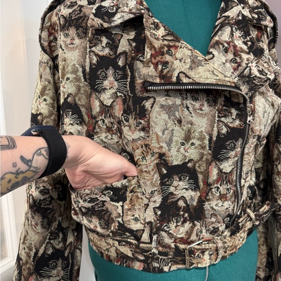 Cat Lady Women's jacquard Moto Jacket - Picture 3 of 7